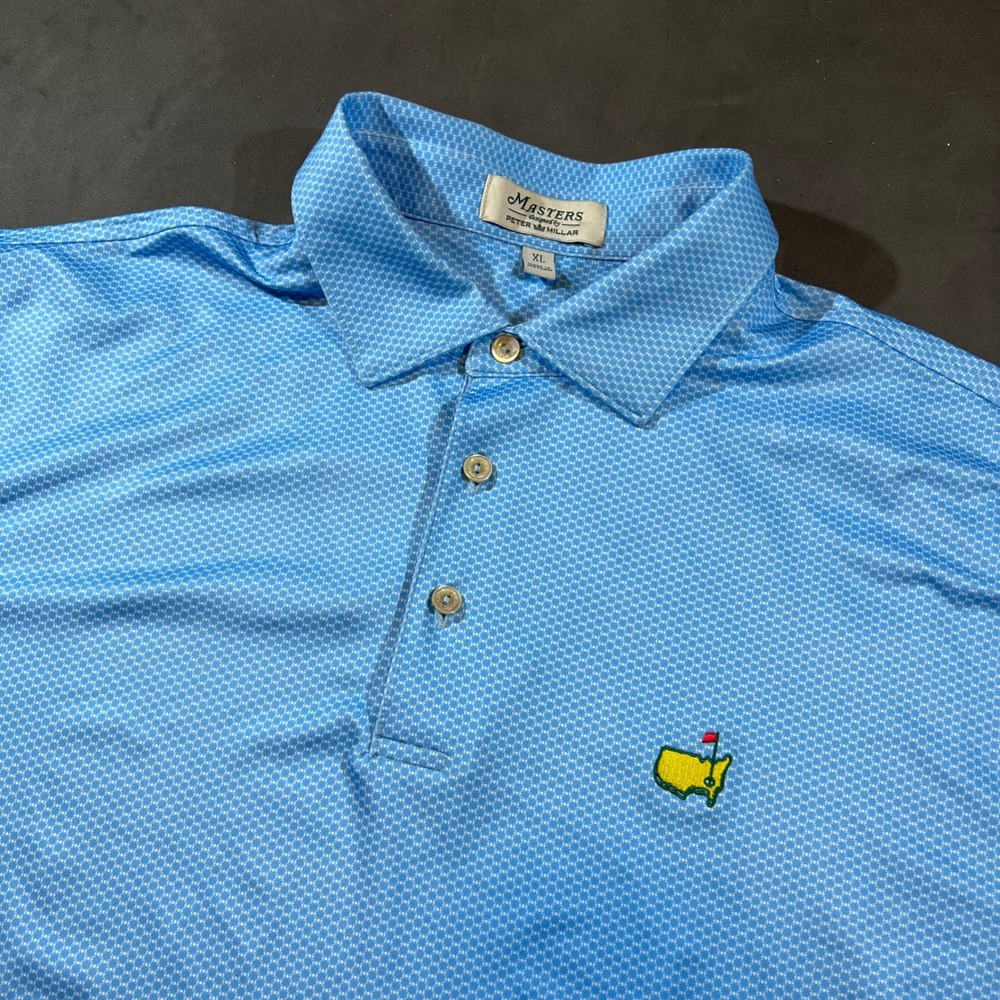 Masters Designed by Peter Millar Polo Shirt Mens XL Blue Augusta Geometric Golf
